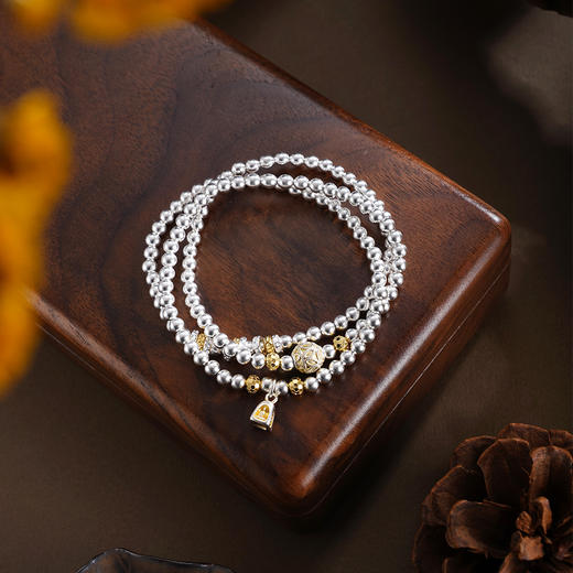 子佩集【‌‌喜聚福盈】银S999手串手链【SC001757】腰缠万贯多层多圈串珠镀金手链2602 商品图2