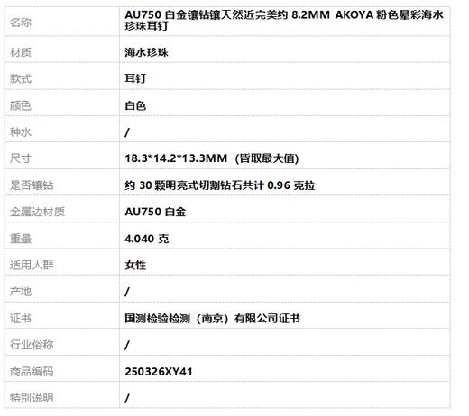 【天然正品】AU750白金镶钻镶天然近完美约8.2MM AKOYA粉色晕彩海水珍珠耳钉18.3*14.2*13.3MM（皆取最大值）250326XY41 商品图6