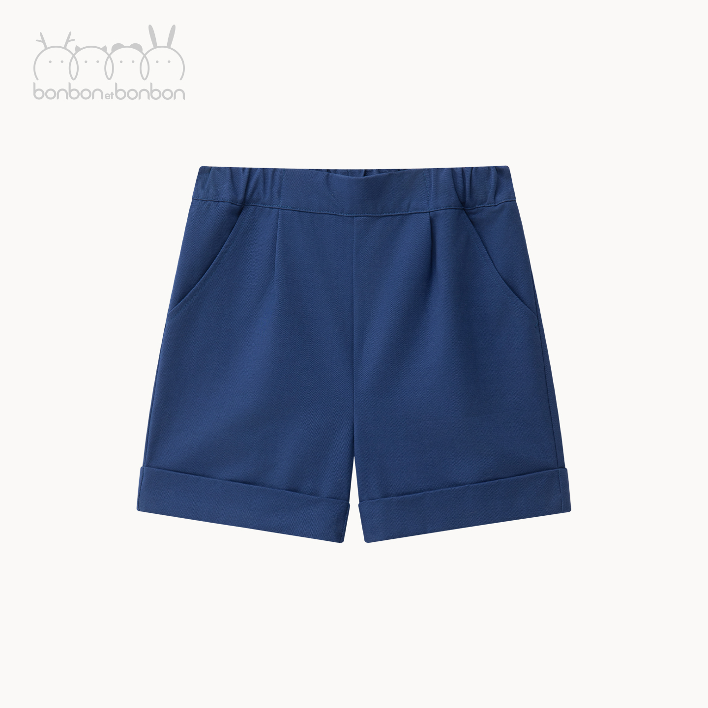 复古洗水蓝翻折边短裤