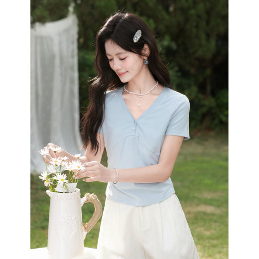 鹿向南【0328/20:00新品前一小时7折】蓝色T恤 商品图3