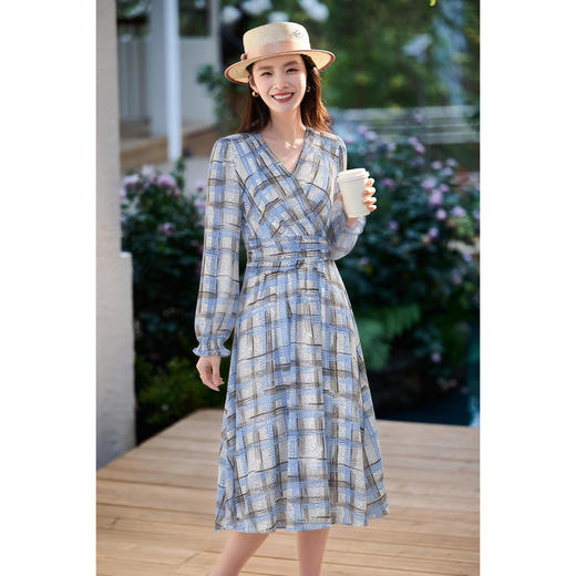 格纹印花A字裙 米思阳2026春季时尚优雅气质显瘦连衣裙高级感洋气4263 商品图1