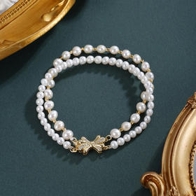 子佩集【珍爱情结】珍珠惜王妃手链【ZZSL003】4.5-6mm珠镀金蝴蝶结2601