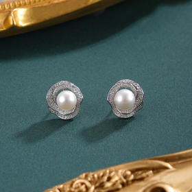 子佩集【芳华契阔】银S925珍珠惜王妃耳钉【E4639】8mm珠双色玫瑰花朵2601