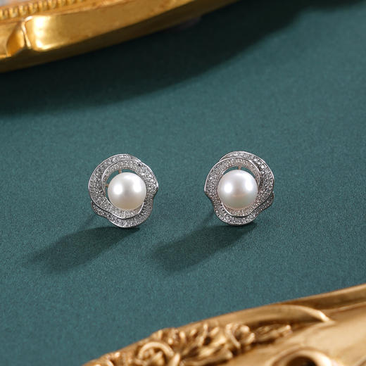 子佩集【芳华契阔】银S925珍珠惜王妃耳钉【E4639】8mm珠双色玫瑰花朵2601 商品图0