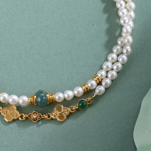 子佩集【四叶韶华】银S925珍珠惜王妃手链【QNS0013】3mm珠镀金碧玉四叶草2601 商品图1