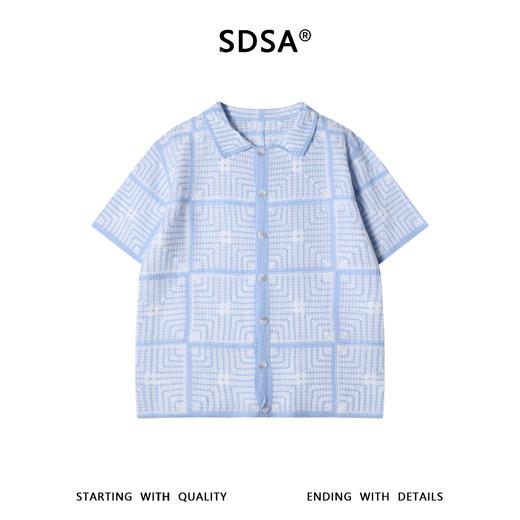 7092SDSA男装2026新款高贵轻奢格纹镂空肌理翻领针织短袖衬衫百搭时尚 商品图1