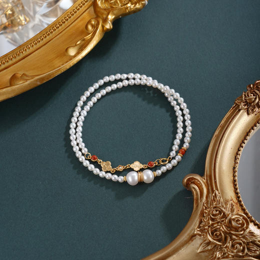 子佩集【幸运礼赞】银S925珍珠惜王妃手链【QNS0011】3mm珠镀金南红四叶草2601 商品图3