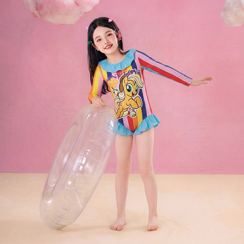 小马宝莉联名童装小马宝莉条纹泳衣女童夏季新款卡通防晒泳装夏款
