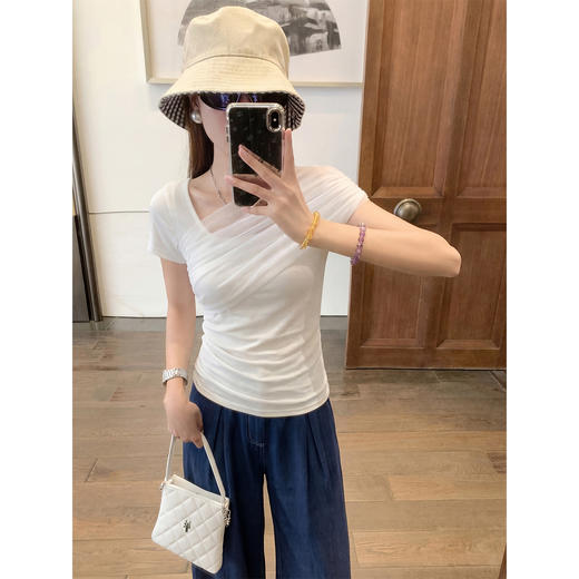 <曾小咸推荐>韩系网纱修身短袖t恤女上衣 商品图1