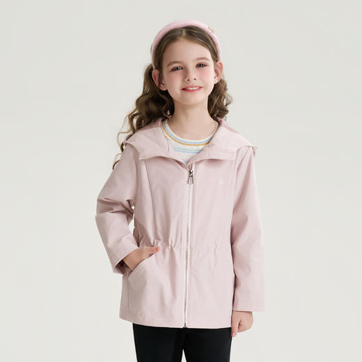mettekids儿童外套2026夏季新款女童连帽收腰粉色拉链学院风夹克 商品图1