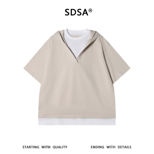 SDSA男装2026新款轻奢潮牌撞色假两件连帽短袖T恤百搭休闲上衣 商品图0