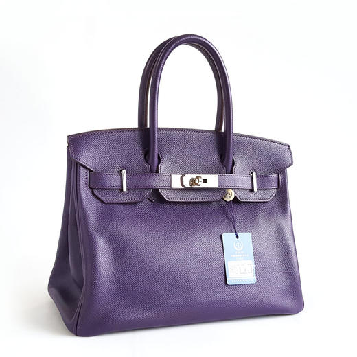 【95新】HERMES爱马仕BIRKIN紫色银扣Epsom皮Birkin 30铂金包手提包女士200326TJ06 商品图2