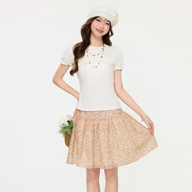 西遇复古拼接荷叶边蝴蝶结短袖T恤女2026夏新款蕾丝修身显瘦上衣SS060251