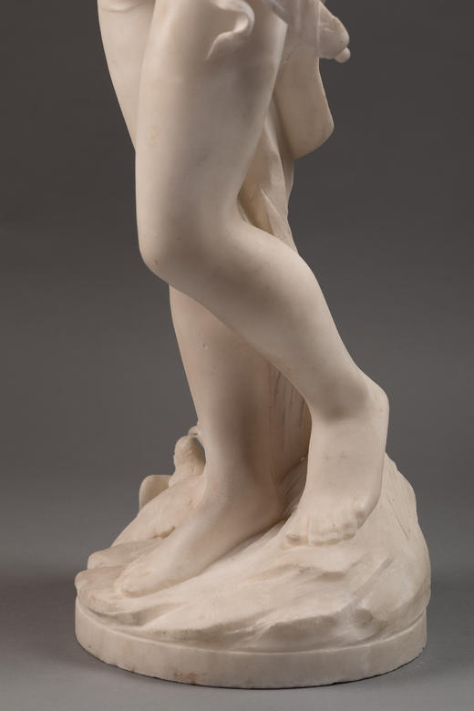 独角鹿西洋古董1907年法国雕塑家E. Thivier签名白色大理石精雕人物雕塑《沉思的小爱神》 商品图7