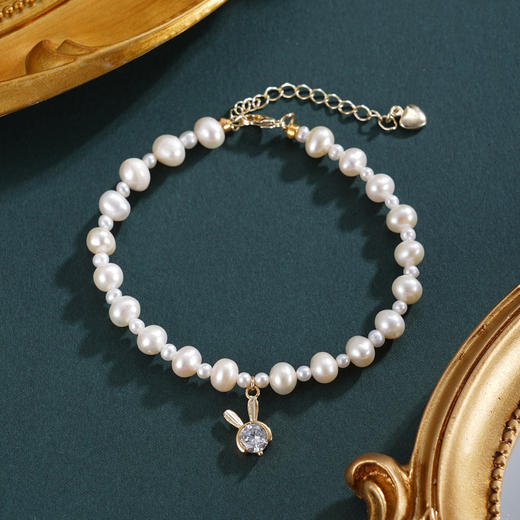 子佩集【乐乐兔】珍珠惜王妃手链【ZZSL009】2.5-5.8mm珠镀金兔子2601 商品图0