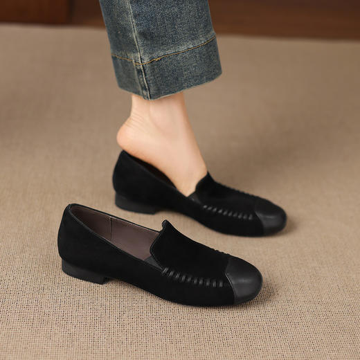 【预售5天】英伦风羊皮深口单鞋女圆头粗跟乐福鞋通勤复古小皮鞋浅口懒人鞋AJ&JL-973 商品图4