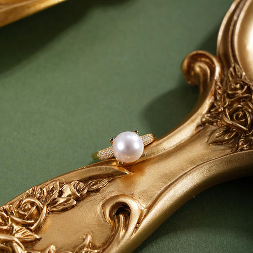 子佩集【情定夕颜】银S925珍珠惜王妃戒指【R1764】8.5mm珠镀金一字2601 商品图1