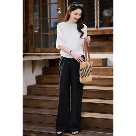 【预售7天】夏日慵懒风针织衫 天丝亚麻混纺 抬手就显气质~ 米思阳2026春夏新款短袖T恤女七分袖宽松显瘦上衣女1036 商品图5