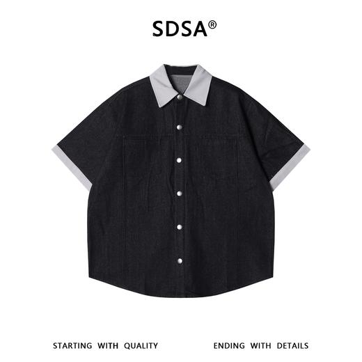 SDSA男装2026新款高贵轻奢潮牌撞色领双口袋牛仔短袖衬衫百搭时尚 商品图0