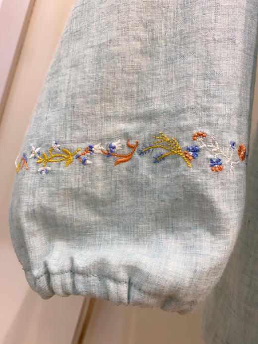 松植屋《织花》女士圆领蕾丝边小刺绣全棉双层纱布长袖长裤睡衣家居服套装 商品图7