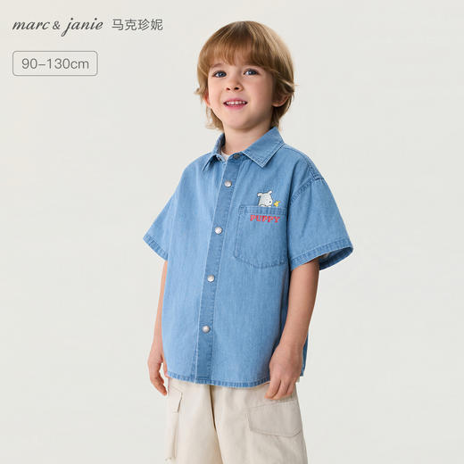 马克珍妮小狗假日男童软牛仔短袖衬衫2026年夏装新款560379 商品图0