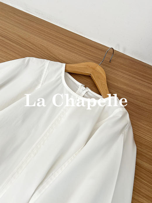 专柜实拍【商场同款！】拉夏贝尔/La Chapelle极简圆领泡泡袖抽绳后背拉链全棉短袖衬衣百搭纯色上衣 商品图8