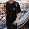 F032564纯色款美式工装简约螺纹领口亲肤刺绣短袖T恤 商品缩略图3