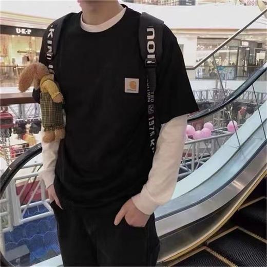 F032564纯色款美式工装简约螺纹领口亲肤刺绣短袖T恤 商品图3