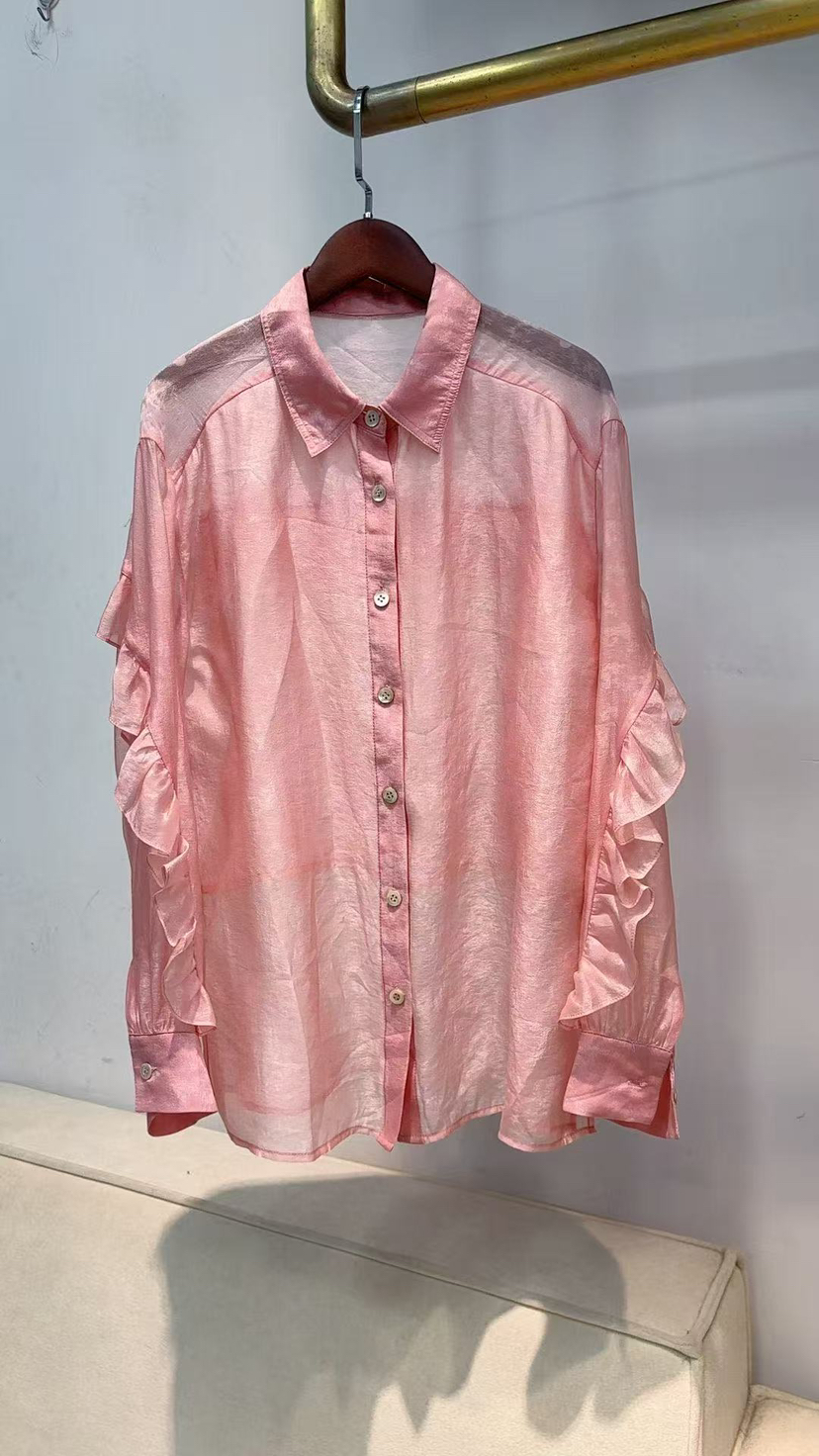 原单轻薄木耳边曲丝上衣