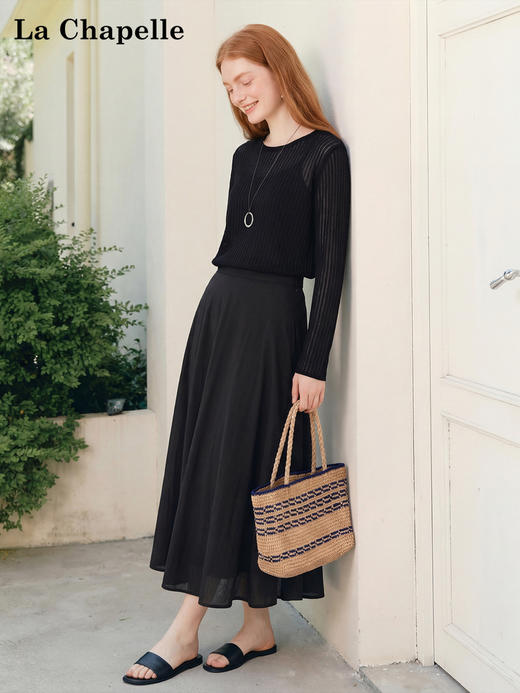天猫同步【超亲肤柔软】拉夏贝尔/La Chapelle春夏新款含绵羊毛圆领镂空针织衫宽松显瘦防晒罩衫 商品图3