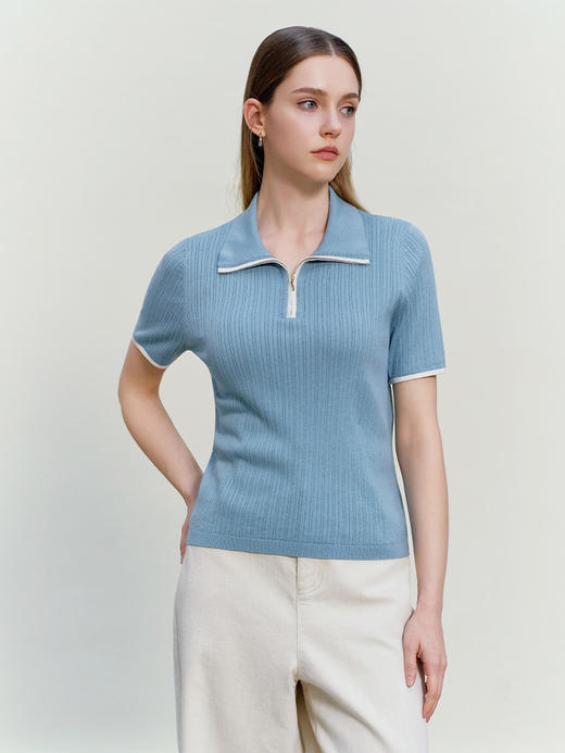 【短袖拉链领针织衫】26年春夏新品女士修身显瘦薄款针织套衫 商品图1