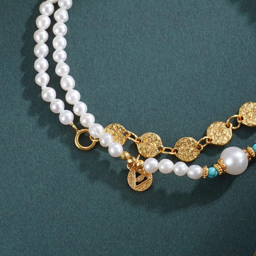 子佩集【璀璨年华】银S925珍珠惜王妃手链【QNS0010】3mm珠镀金绿松石三角之力金币2601 商品图2