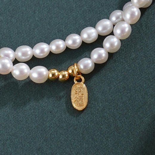 子佩集【竹韵华年】银S925珍珠惜王妃手链【QNS0024-9】3mm珠镀金竹叶2601 商品图2