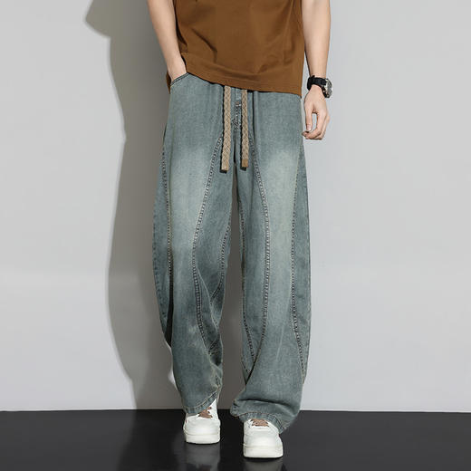 【DYF】大依优型大码男装春季天丝莱赛尔阔腿牛仔长裤潮流垂顺直筒长裤 商品图2