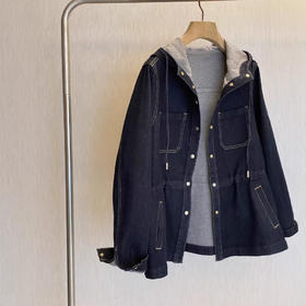 匠心做工！细节处见品质，2026早春抽绳收腰连帽牛仔短款外套！