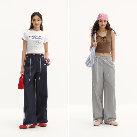 商场同款|森马休闲裤女夏季撞色长裤2026新款松弛感显腿长阔腿裤 商品图4