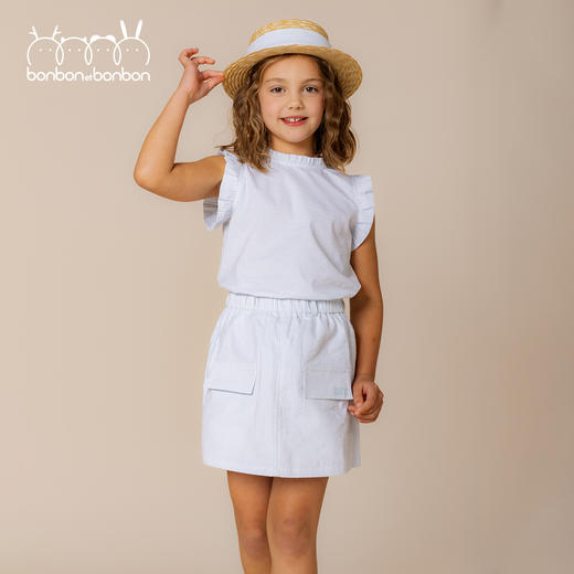 木耳边条纹背心/裤裙套装 商品图0