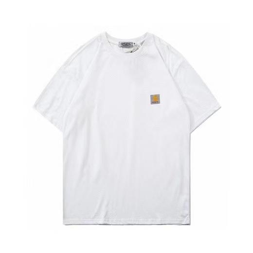 F032564纯色款美式工装简约螺纹领口亲肤刺绣短袖T恤 商品图0