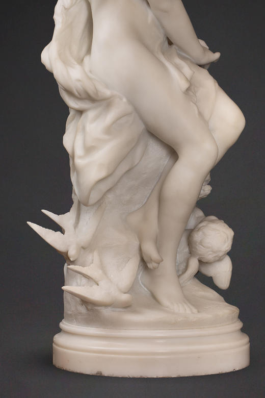 独角鹿西洋古董1900年代法国雕塑家Mathurin Moreau 签名创造卡拉拉大理石精雕人物雕塑《阿芙罗狄蒂与爱神》 商品图12