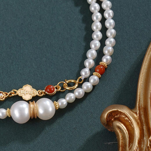 子佩集【幸运礼赞】银S925珍珠惜王妃手链【QNS0011】3mm珠镀金南红四叶草2601 商品图2