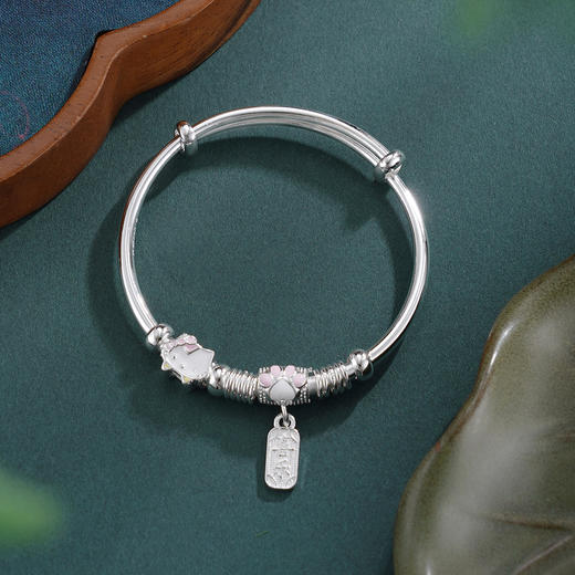 子佩集【喜乐萌猫】银S999童镯【WT000383】儿童KT粉猫2602 商品图0