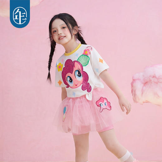 小马宝莉联名年衣童装短袖T恤夏季新款女童圆领卡通撞色宽松上衣 商品图1