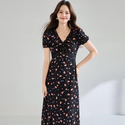 「高货sh」全新升级【铂金会员293/天猫399/差价106】(05234)洛诗琳木耳边蕾丝拼接印花连衣裙2026夏季气质收腰茶歇裙 商品图1