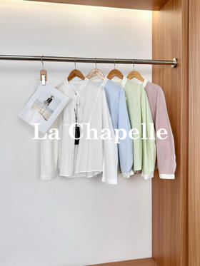 专柜实拍【法式气质！】拉夏贝尔/La Chapelle纯棉亲肤别致撞色领单排扣灯笼袖小众设计休闲衬衫上衣