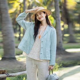 绽放132朵/斜纹亚麻脏染翻领长袖西装女经典文艺老钱风外套夏新款