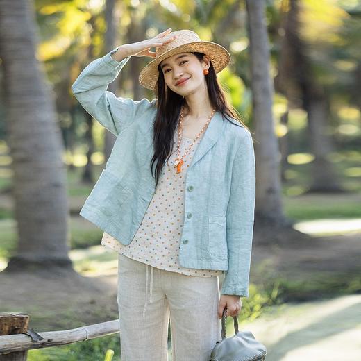 绽放132朵/斜纹亚麻脏染翻领长袖西装女经典文艺老钱风外套夏新款 商品图0