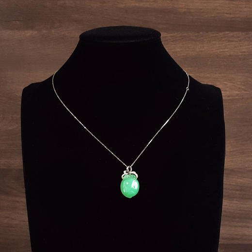 【天然正品】A货翡翠AU750白金镶钻镶天然细腻满绿糯冰种寿桃造型（福气安康、健康长寿）翡翠吊坠项链 吊坠：29.9*17.4*8.9MM（皆取最大值）131125AH24 商品图8