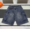 F032515新款百搭情侣款硅胶LOGO拼接口袋军工牛仔男士短裤 商品缩略图0