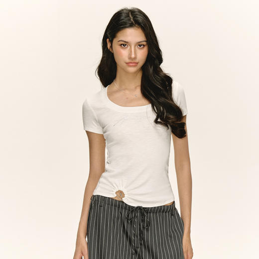 Ariseism 美式复古设计感金属扭结圆领短款短袖T恤女夏季新款上衣 商品图2