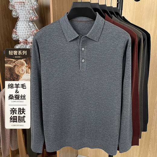 安东尼奥A&N 【绵羊毛&桑蚕丝】秋季薄款翻领休闲男士POLO针织衫7165398 商品图2